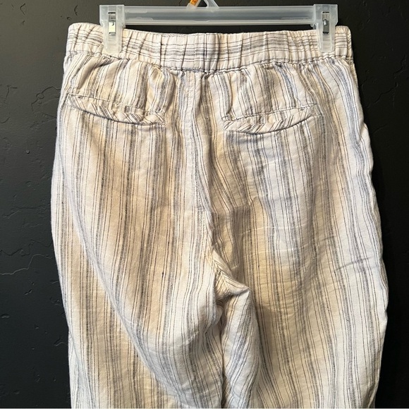 Tahari 100% Linen Elastic Waist Pants Size: S color: White/ black stripes - Picture 4 of 9